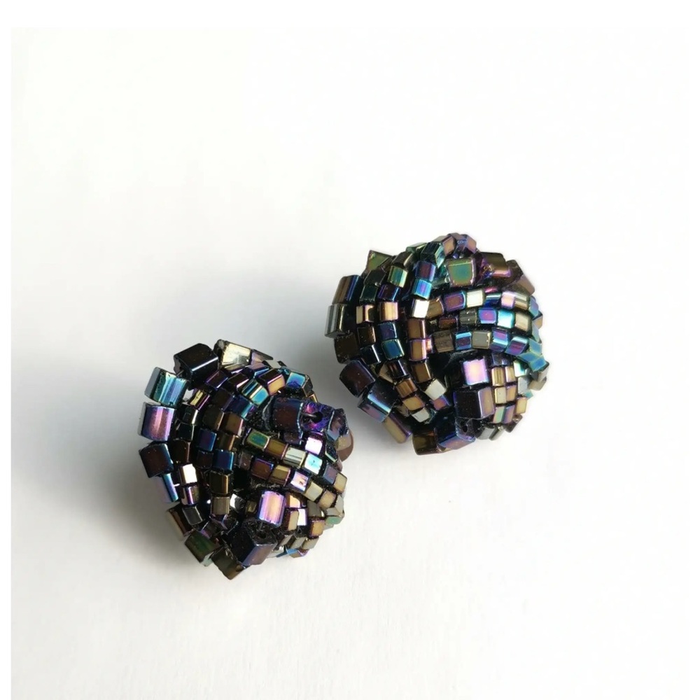 Vintage Iridescent Multicolor Beaded Cluster Earrings